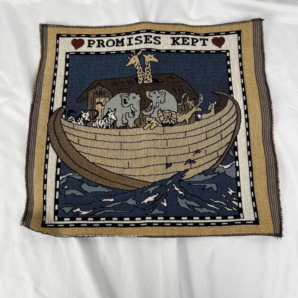 Noah's Ark Tapestry Wall Hanging‎ Promises Kept Vintage Textile Art Vibrant